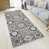 Tapiso Ethno Tapijtloper Zwart Beige Oosters Slaapkamer Woonkamer Gang Franjes Maat-  120x150