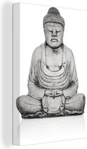 Canvas Schilderij Stenen standbeeld van Boeddha - 60x90 cm - Wanddecoratie
