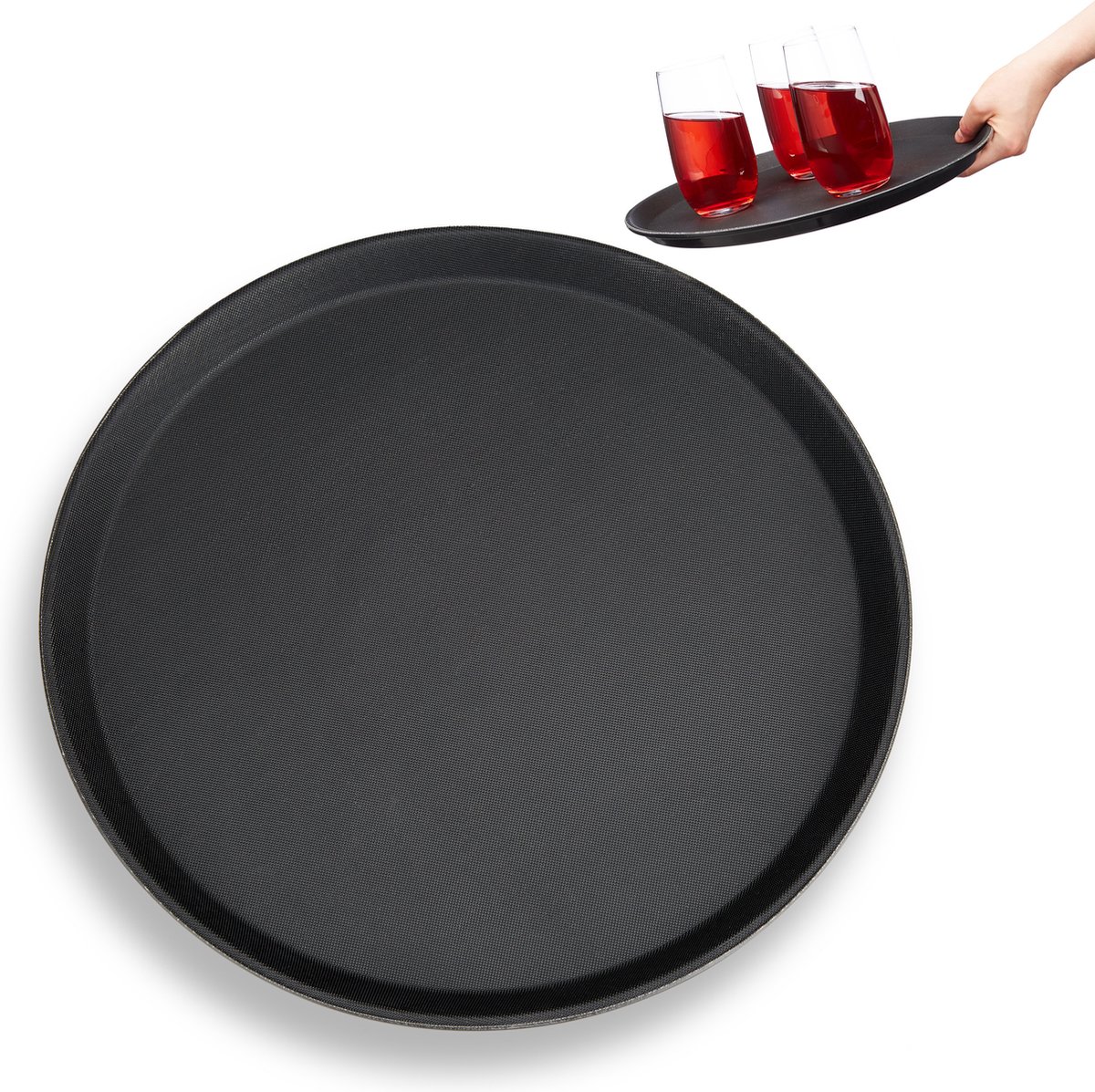 horeca dienblad - antislip oppervlak - hoge rand - Ø 35 cm - zwart