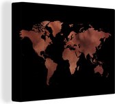 Wanddecoratie Wereldkaart - Rood - Zwart - Canvas - 40x30 cm