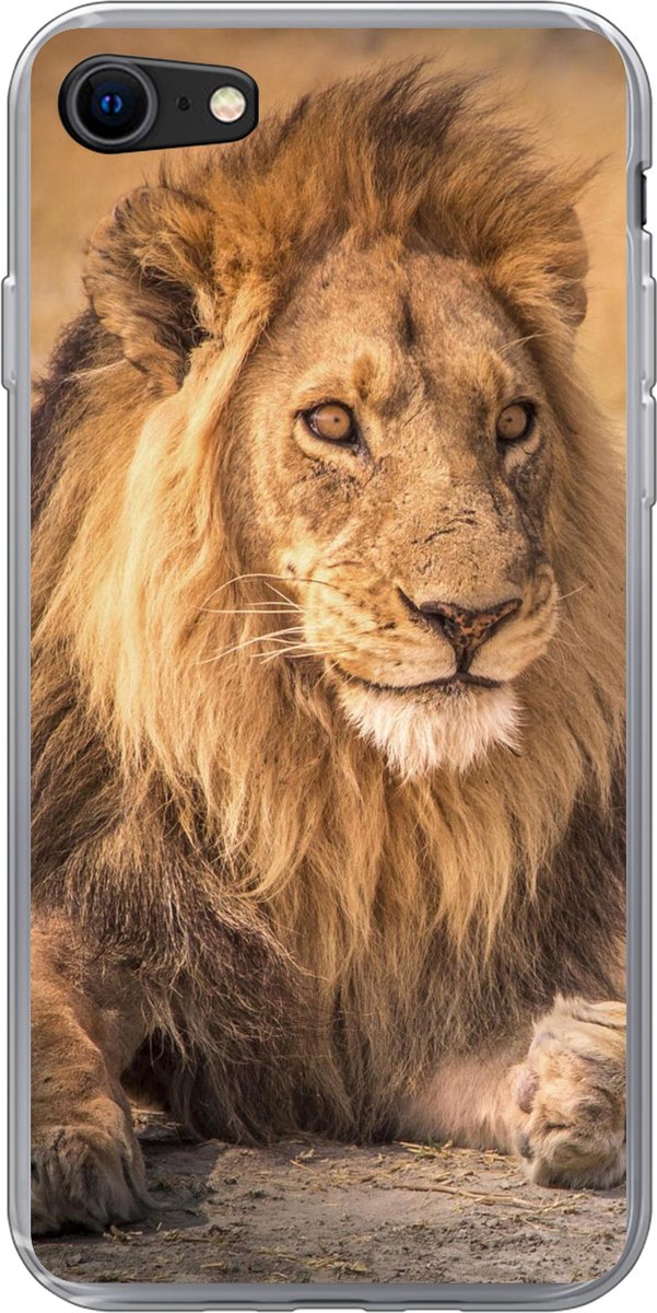 Telefoonhoesje Geschikt voor iPhone 8 hoesje - Leeuw - Close up - Savanne - Siliconen Telefoonhoesje Telefoonhoesje