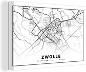 Canvas Schilderij Kaart - Zwolle - Zwart - Wit - 30x20 cm - Wanddecoratie