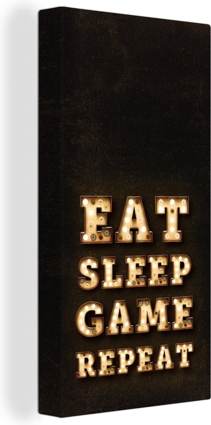 Canvas Schilderij Gaming - Games - Quotes - Spreuken - Eat sleep game repeat - 40x80 cm - Wanddecoratie