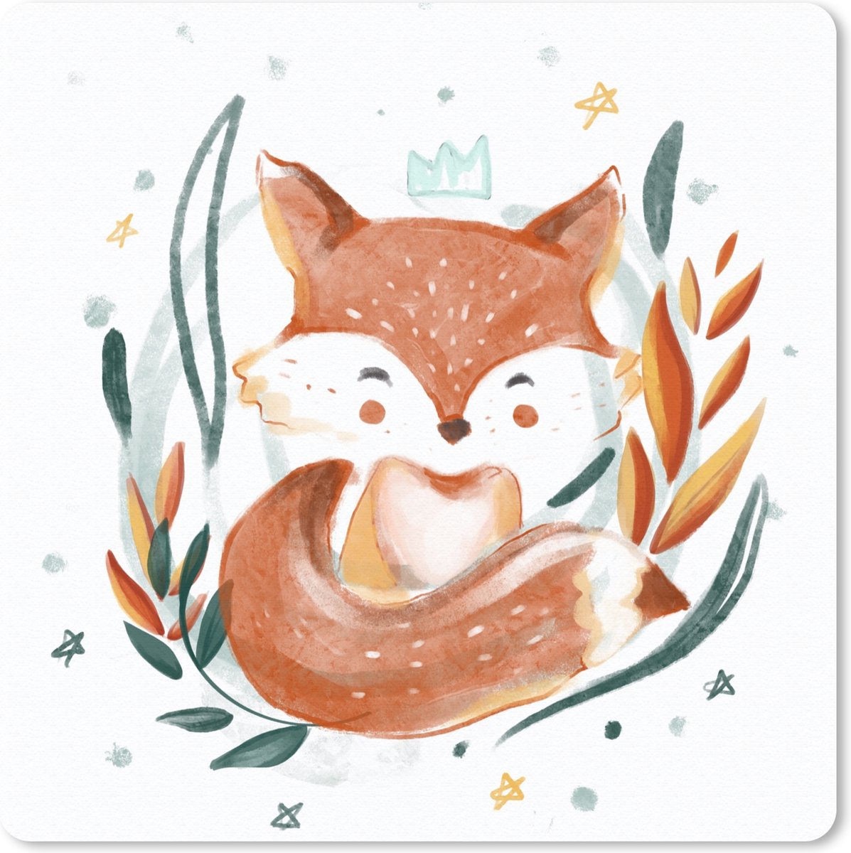 Muismat 30x30 cm - Mousepad Illustratie van een baby vos - Muismatten