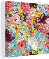 Canvas Schilderij Een kleurrijke bloemdessin illustratie - 50x50 cm - Wanddecoratie