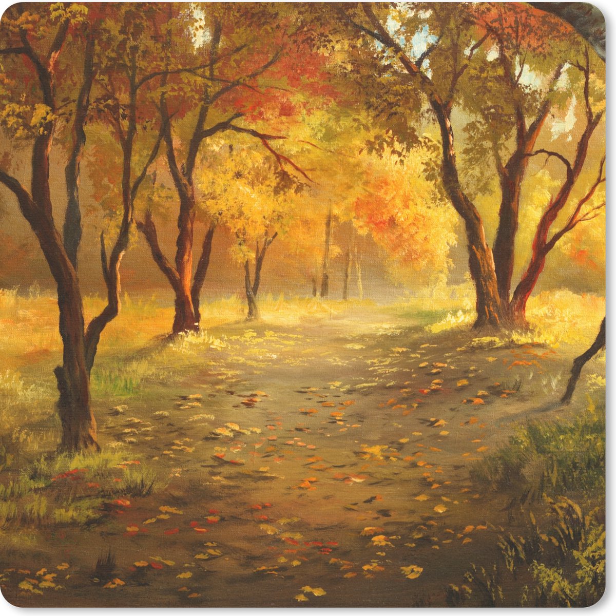 Muismat 30x30 cm - Mousepad Een illustratie van een bos in de herfst - Muismatten