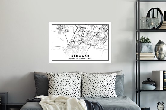 Stickers muraux - Plan de la ville - Alkmaar - Zwart - Wit - 90x60 cm - Feuille adhésive - Carte