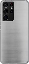 Geschikt voor Samsung Galaxy S21 Ultra hoesje - Metaal print - Zilver - Lijn - Grijs - Structuur - Siliconen Telefoonhoesje