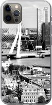 Geschikt voor iPhone 13 Pro Max hoesje - Rotterdam - Skyline - Zwart - Wit - Siliconen Telefoonhoesje