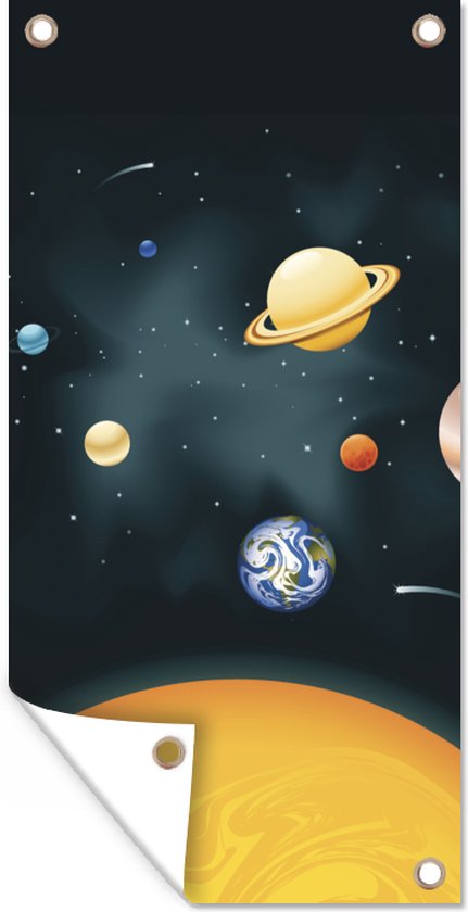 Tuinposter Een illustratie van het zonnestelsel met onze planeet - 30x60 cm - Tuindoek - Buitenposter