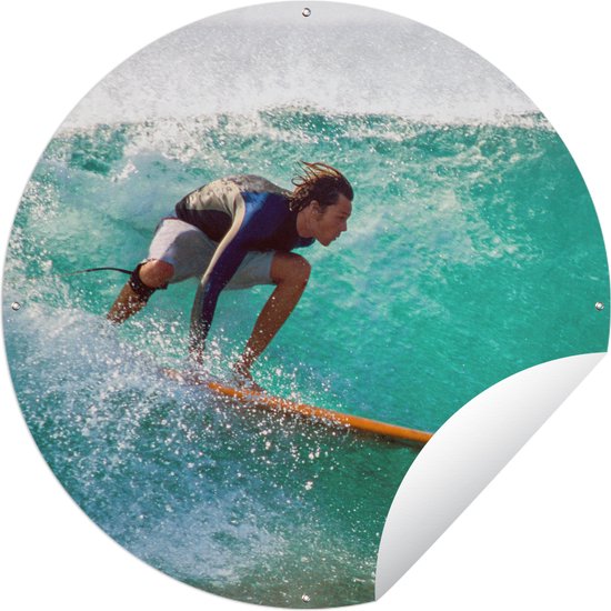 Tuincirkel Surfen op golfen - 60x60 cm - Ronde Tuinposter - Buiten