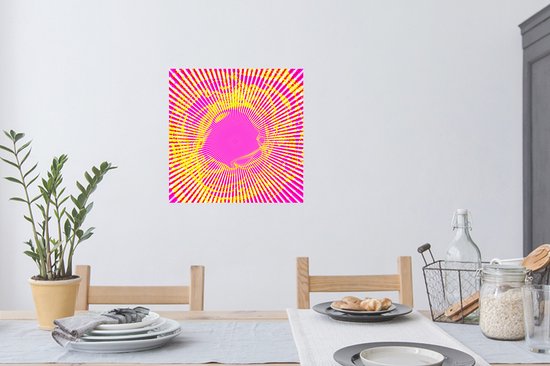 Sticker Muursticker Art psychédélique - Art psychédélique aux rayons roses et jaunes - 80x80 cm - film adhésif autocollant - sticker mural repositionnable