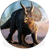 WallCircle - Wandcirkel - Muurcirkel - Dino - Geschiedenis - Triceratops - Kinderen - Jongens - Kids - Jongetje - Aluminium - Dibond - ⌀ 60 cm - Binnen en Buiten