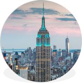 WallCircle - Wandcirkel ⌀ 120 - Het Empire State Building verlicht in New York - Ronde schilderijen woonkamer - Wandbord rond - Muurdecoratie cirkel - Kamer decoratie binnen - Wanddecoratie muurcirkel - Woonaccessoires XXL