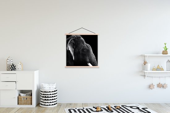 Profil animal éléphant en affiche textielposter noir et blanc lattes vierges 60x60 cm - Tirage photo sur plaque scolaire (décoration murale salon / chambre)