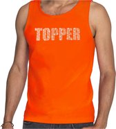 Glitter Topper tanktop oranje met steentjes/ rhinestones voor heren - Glitter kleding/ foute party outfit XXL