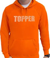 Glitter foute trui met capuchon oranje Topper glitter steentjes/ rhinestones voor heren - Hoodies - Glitter kleding/ foute party outfit M