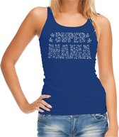 Glitter Super Mama tanktop blauw met steentjes/ rhinestones voor dames - Moederdag cadeaus - Glitter kleding/ foute party outfit M