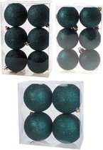 Kerstversiering set glitter kerstballen in het petrol blauw 6 - 8 - 10 cm pakket - 50x stuks