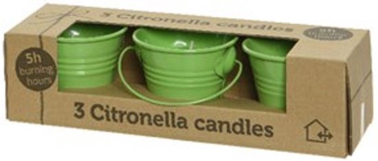 Decoris Citronella kaarsen - in zink potje - set 3x - groen - 5 branduren