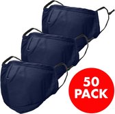 iMoshion 50 pack - Herbruikbaar, wasbaar mondkapje 3-laags katoen - Donkerblauw