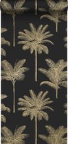ESTAhome behang palmbomen zwart en goud - 139322 - 0.53 x 10.05 m
