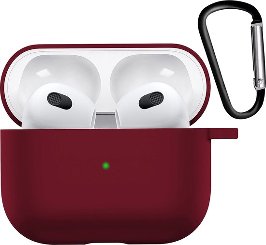 Étui en Siliconen pour AirPods 3 Rouge foncé - Étui pour AirPods 3 avec crochet - Étui adapté à l'étui Apple AirPods 3 - Rouge foncé
