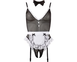 Cottelli Collection – Sexy Huishoudster Body Licht Transparant met Open Kruis voor de Grondige Schoonmaak – Maat S – Zwart