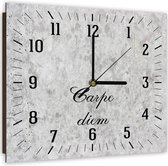 Trend24 - Wandklok - Carpe Diem Light Stone - Muurklok - Quotes - 60x60x2 cm - Grijs