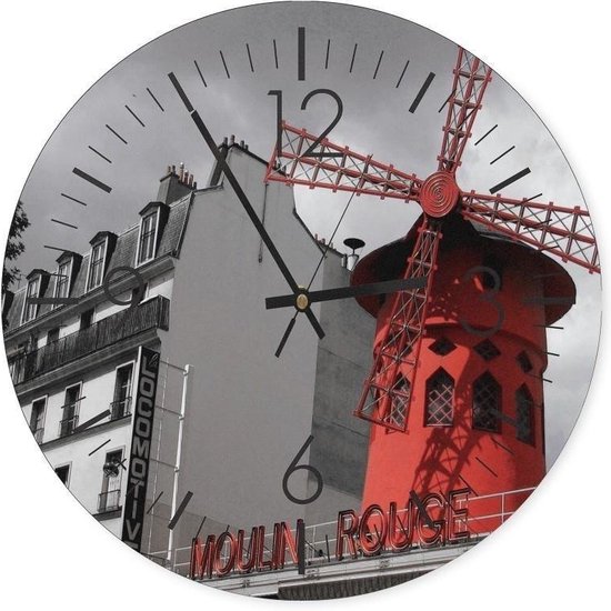 Trend24 - Wandklok - Moulin Rouge - Muurklok - Steden - 40x40x2 cm - Rood