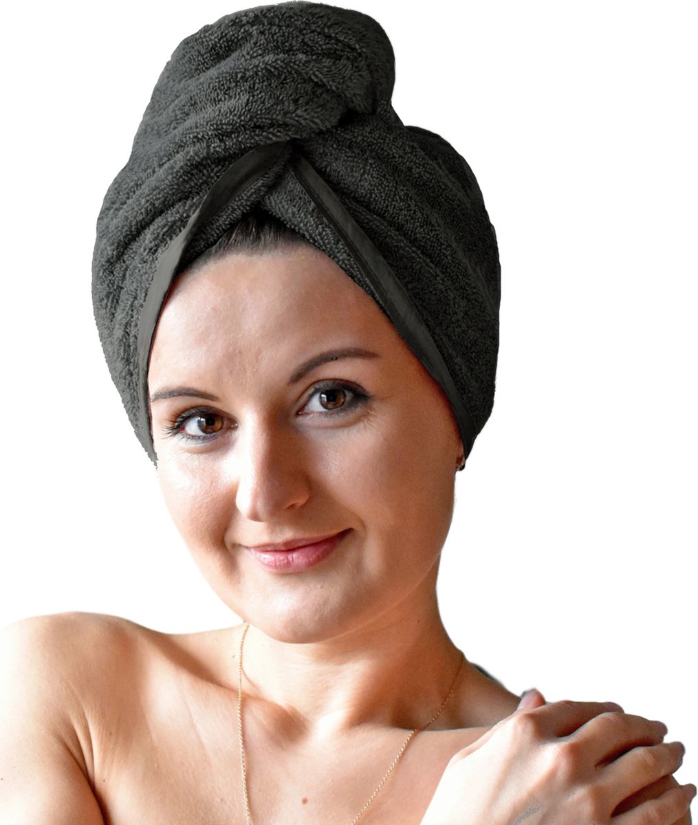 HOMELEVEL Badstof haartulband met knoop voor volwassenen gemaakt van 100% katoen, absorberend, stabiele grip - Aantal 1 - Donkergrijs