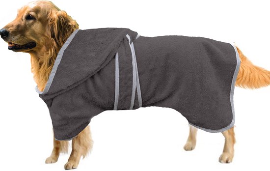 HOMELEVEL 100% katoenen hondenbadjas voor poezen en reuen sneldrogende hondenbadjas handdoek – Antraciet – Maat M