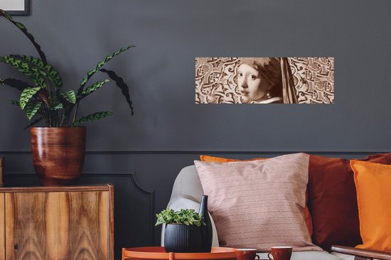 Muurstickers - Sticker Folie - Meisje met de parel - Bruin - Vermeer - 60x20 cm - Plakfolie - Muurstickers Kinderkamer - Zelfklevend Behang - Zelfklevend behangpapier - Stickerfolie