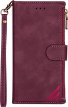 iPhone 13 Pro Book Case Hoesje met Rits - Kunstleer - Pasjeshouder - Portemonnee - Apple iPhone 13 Pro - Bordeauxrood