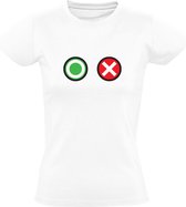 Squid Game Play Quit Button | Dames T-shirt | Wit | Netflix | Serie | Survival Game | Drama