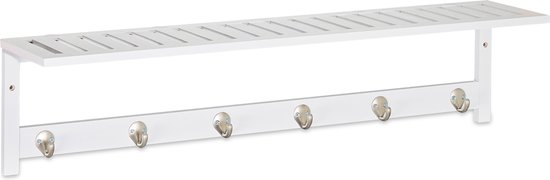 Witte kapstok met hoedenplank en zes haken.