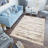 Tapiso Asthane Vloerkleed Beige Lijnen Slaapkamer Woonkamer Tapijt Maat - 160x220