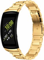 Stalen Smartwatch bandje - Geschikt voor Samsung Gear Fit 2 / Gear Fit 2 Pro stalen band - goud - Strap-it Horlogeband / Polsband / Armband