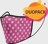 Duopack: Pink dog paws washable mondmasker - M / Stoffen mondkapjes met print / Wasbare Mondkapjes / Mondkapjes / Uitwasbaar / Herbruikbare Mondkapjes / Herbruikbaar / Ov geschikt / Mondmaske