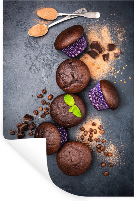 Stickers muraux - Film autocollant - Vue de dessus de la nourriture avec des muffins au chocolat - 20x30 cm - Film adhésif - Stickers muraux Chambre d'enfant - Papier peint autocollant - Papier peint autocollant - Film autocollant