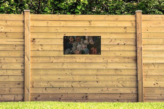 Affiche de jardin Nature morte aux fleurs - Peinture de Cornelia van der Mijn - 80x40 cm - Décoration murale Extérieur - Affiche de jardin - Toile de jardin - Affiche de clôture - Peinture de jardin