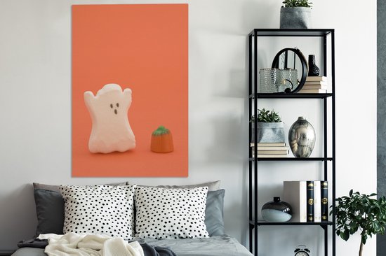 Tableau sur toile Bonbons d'Halloween en forme de fantôme et de citrouille - 90x140 cm - Décoration murale