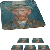 Onderzetters voor glazen - Zelfportret 1887 - Schilderij van Vincent van Gogh - 10x10 cm - Glasonderzetters - 6 stuks