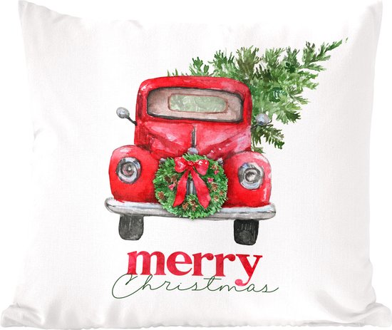 Sierkussens - Kussentjes Woonkamer - 60x60 cm - Kerst - Auto - Merry Christmas - Spreuken - Quotes - Kerstversiering - Kerstdecoratie voor binnen - Woonkamer