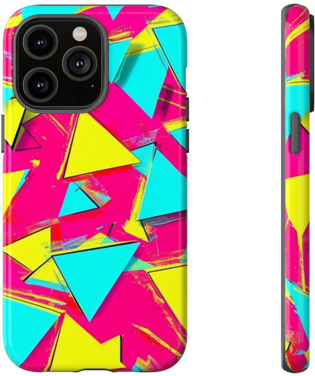 Neon Driehoeken Abstract Patroon – Telefoonhoesje Geschikt voor iPhone 14 Pro Max