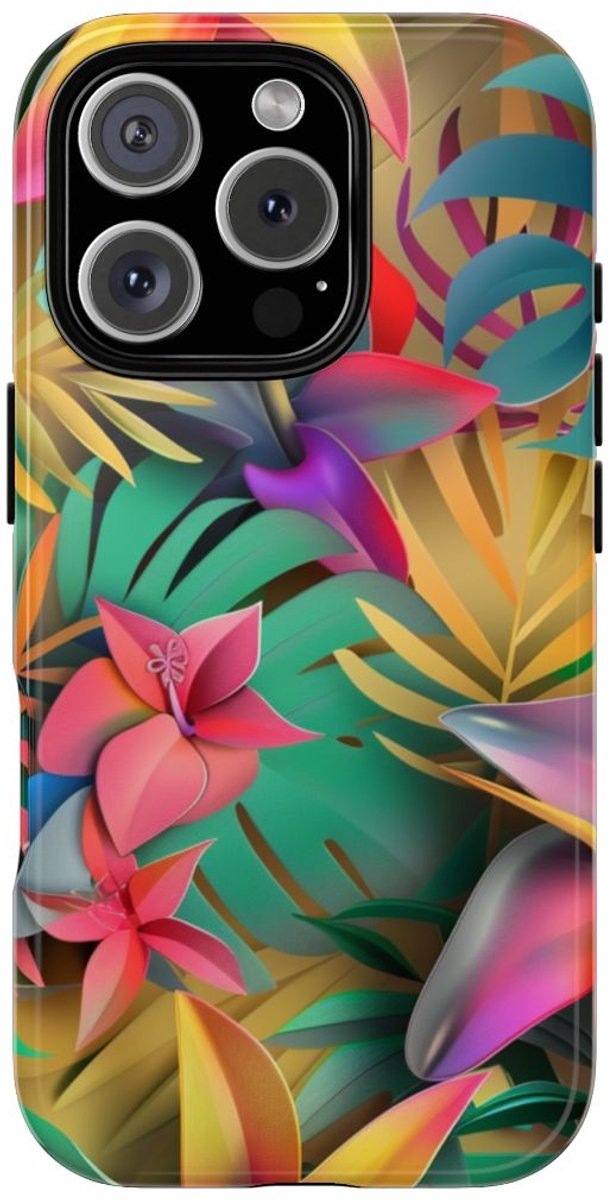 Levendig Tropisch Bloemenpatroon – Telefoonhoesje Geschikt voor iPhone 16 Pro