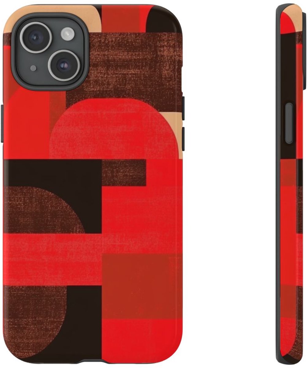 Rood-Bruin Geometrisch Abstract – Telefoonhoesje Geschikt voor iPhone 15 Plus