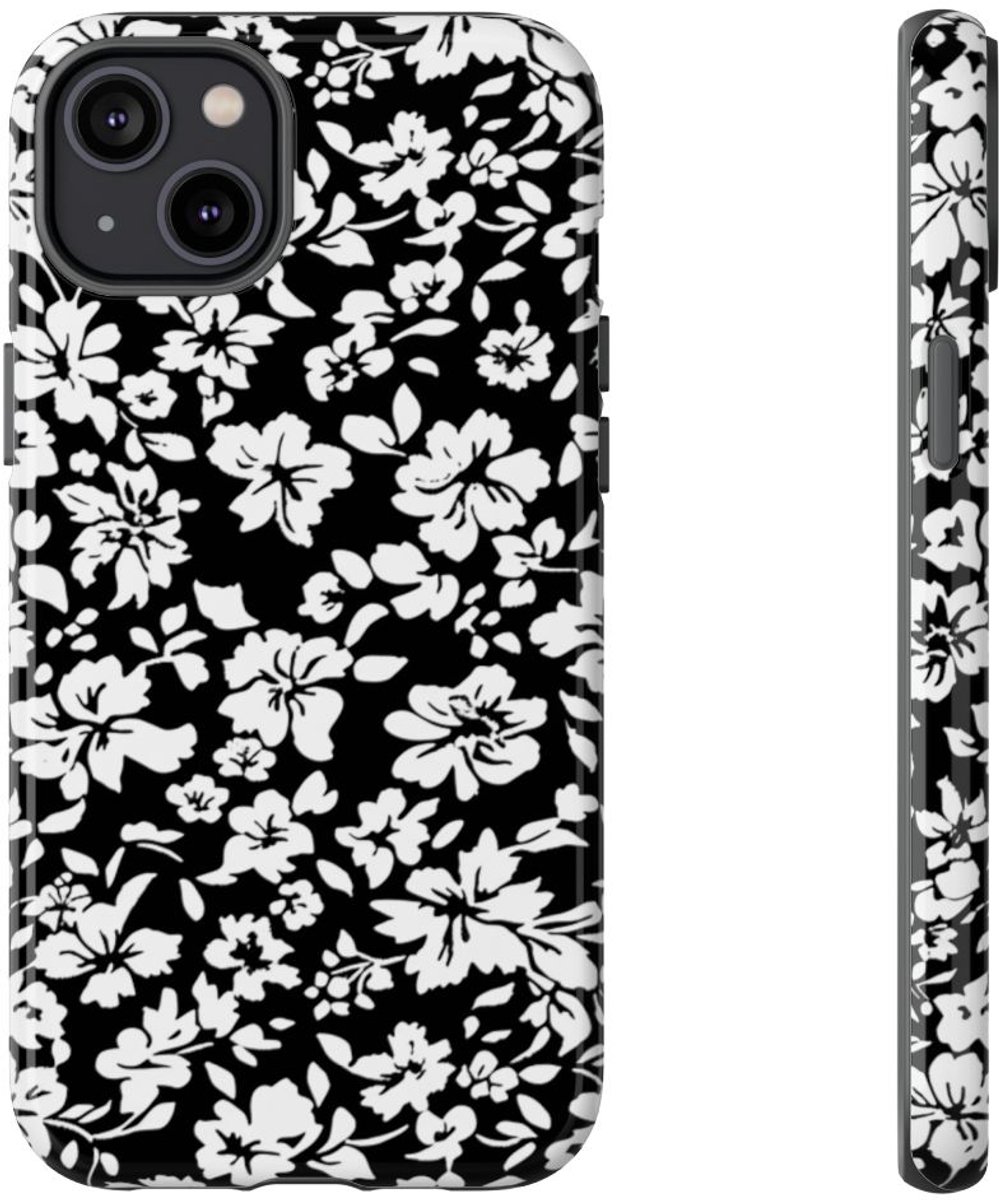 Zwart-Wit Bloemenpatroon – Telefoonhoesje Geschikt voor iPhone 14 Plus