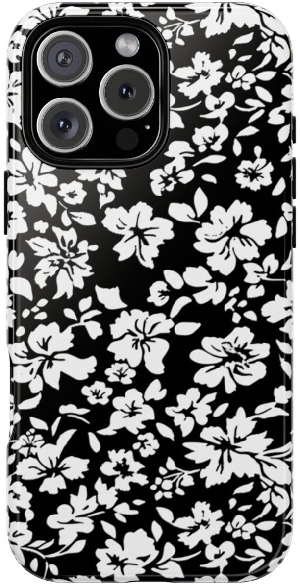 Zwart-Wit Bloemenpatroon – Telefoonhoesje Geschikt voor iPhone 16 Pro Max