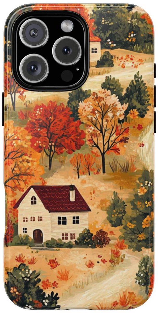 Herfstlandschap met Huizen – Telefoonhoesje Geschikt voor iPhone 16 Pro Max